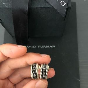 David Yurman Cable Hoop Earrings w Black Diamonds